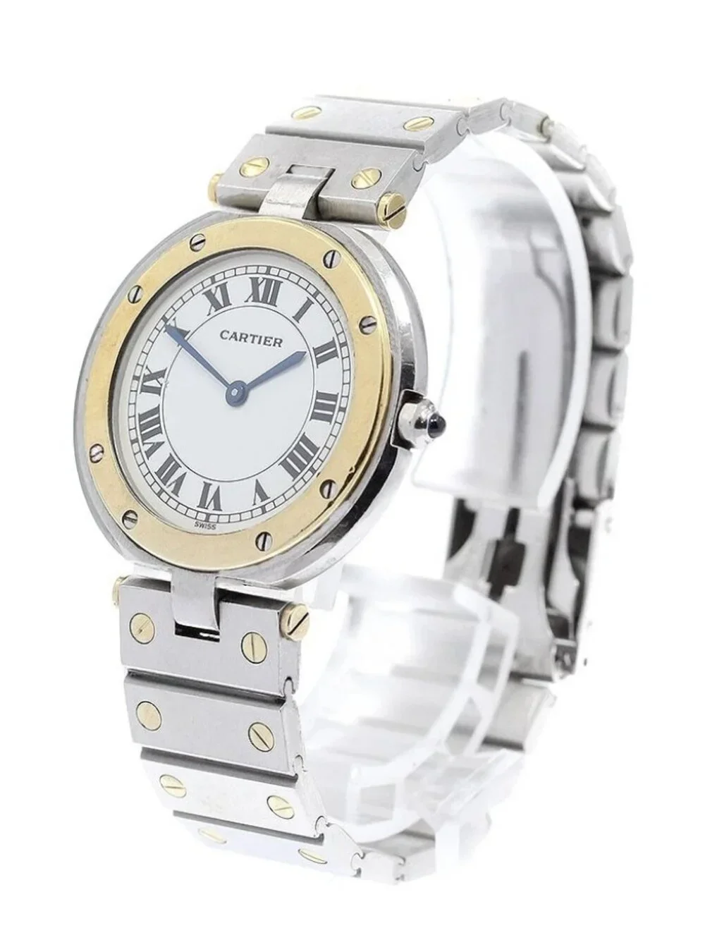 CARTIER Santos Round LM YG Bezel White Dial Quartz Men's Watch_965877